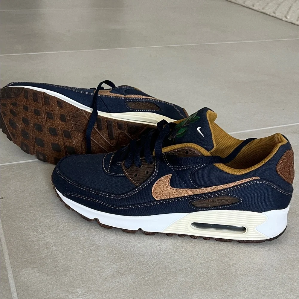 Nike Denim and Cork Fig 5 Air Max 90 Sneakers - Picture 1 of 10